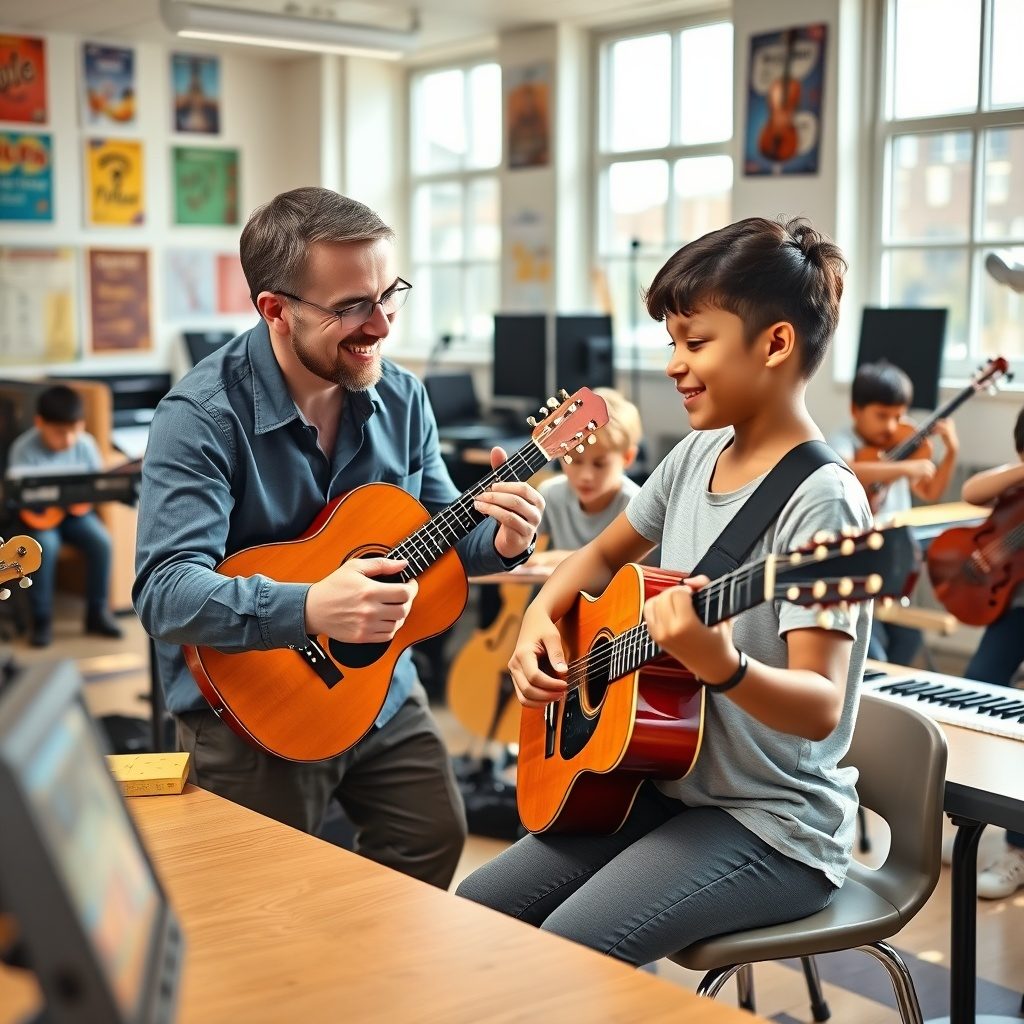 Beginner instrumentalists playing instruments