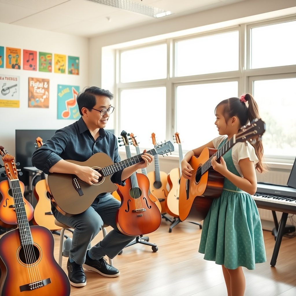 Students playing various musical instruments